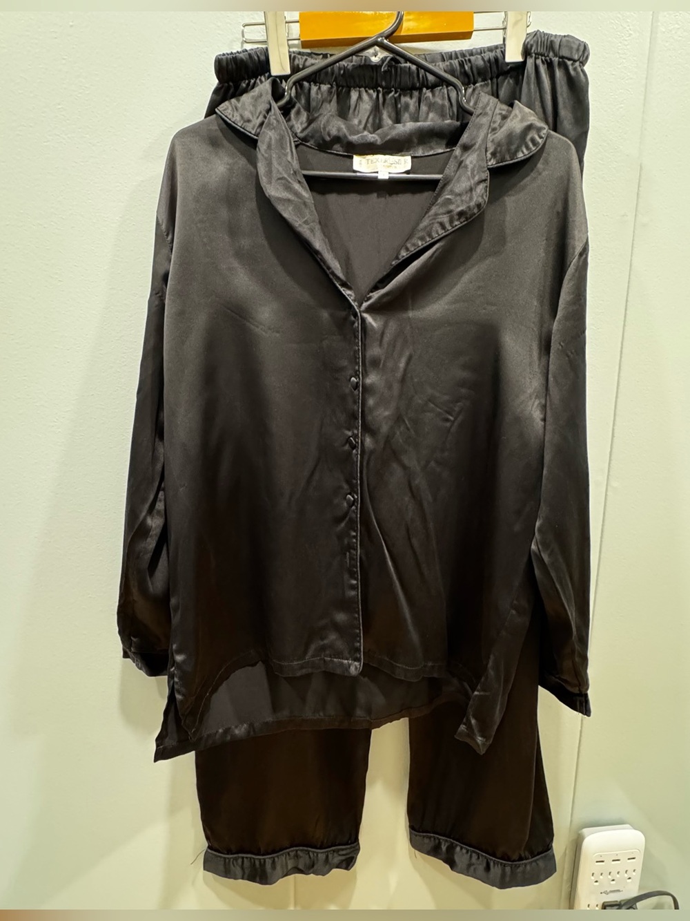 TexereSilk 100% Pure Silk Black 2 Piece Pajama Set Size L Luxury Sleepwear